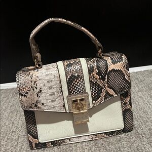 Anne Klein Snakeskin Pattern Handbag with Cream Accents
